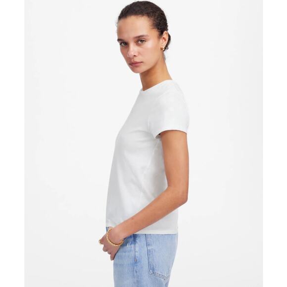 Madewell Essential Slim Tee WMNS M White Lightweight Cotton Stretch Short Sleeve - Picture 3 of 8